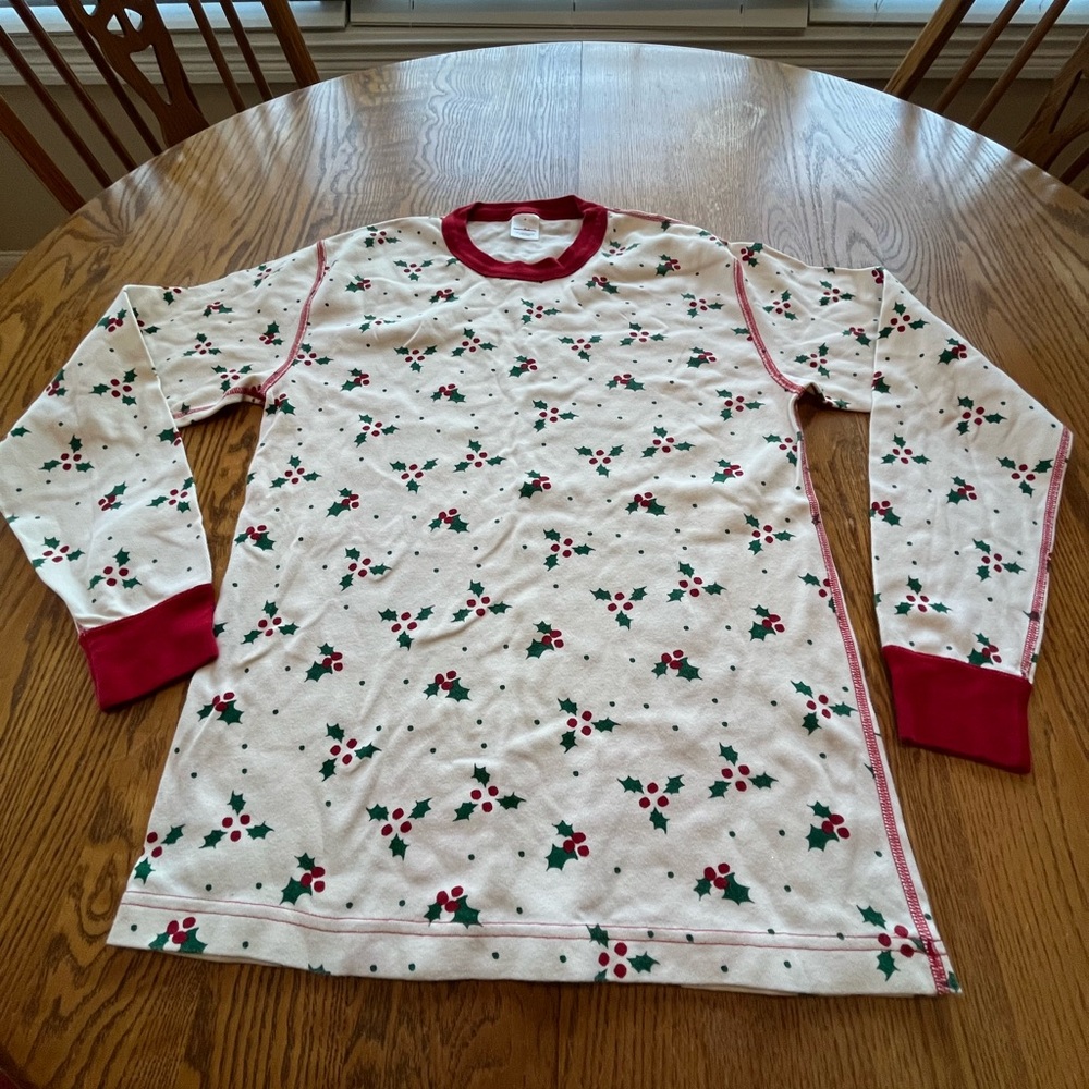 Hanna Anderson Pajama Top M Mistletoe Ivory Red Holiday Christmas Organic